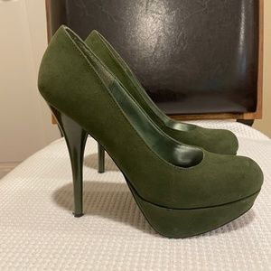 Olive suede heels